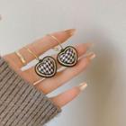 Heart Houndstooth Alloy Dangle Earring 1 Pair - S925 Silver Needle - Black & Gold - One Size