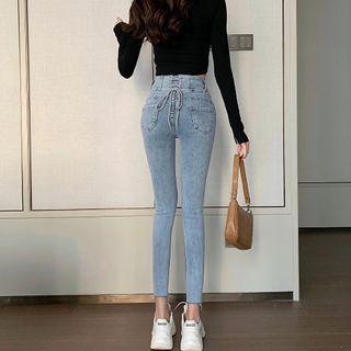 High-waist Lace Up Skinny Jeans