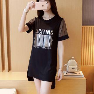 Short Sleeve Crewneck Letter Barcode Print T-shirt Dress
