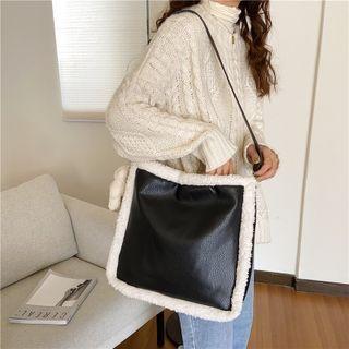 Fleece Trim Faux Leather Shoulder Bag / Crossbody Bag / Bear Plush Bag Charm