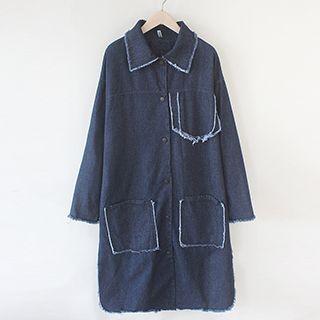 Fray-trim Denim Coat
