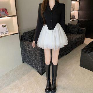 Mock Two Piece Mesh A-line Mini Dress