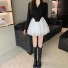 Mock Two Piece Mesh A-line Mini Dress
