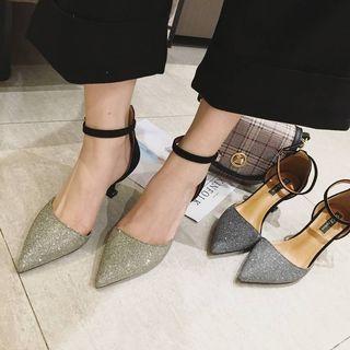Ankle Strap Glitter Pointed Pumps