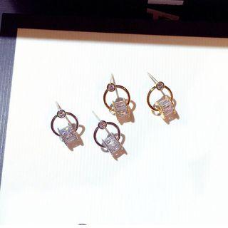925 Sterling Silver Rhinestone Mini Hoop Earring