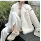 Fluffy Jacket / Straight-leg Pants / Long-sleeve V-neck Top