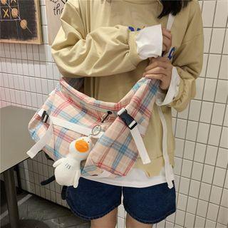 Plaid Buckled Cotton Crossbody Bag