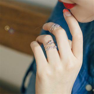 925 Sterling Silver Rhinestone Petal Open Ring