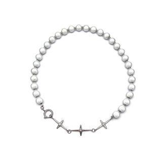 Faux Pearl Cross Stainless Steel Choker Choker - Silver - 45cm