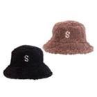 Embroidered S Shearling Bucket Hat