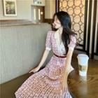Floral Print Collared Puff-sleeve Maxi A-line Dress