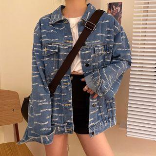 Lettering Denim Jacket Lettering - Blue - One Size