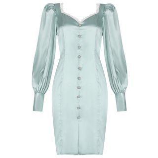 Puff-sleeve Lace Trim Sheath Cocktail Dress