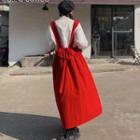 Pinafore Puff Midi Dress Red - One Size