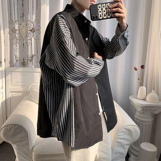 Long Sleeve Pinstripe Panel Oversized Shirt
