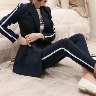 Set: Contrast Trim Blazer + Crop Slim Fit Pants