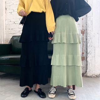 Midi A-line Layered Knit Skirt