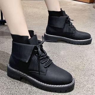 Faux Leather Lace-up Flap Short Boots
