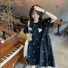 Short-sleeve Smiley Embroidered A-line Dress