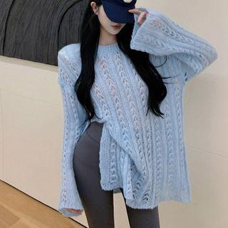 Slit-side Pointelle Knit Sweater