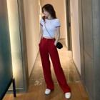 Set: Short-sleeve Crop T-shirt + Straight-cut Pants
