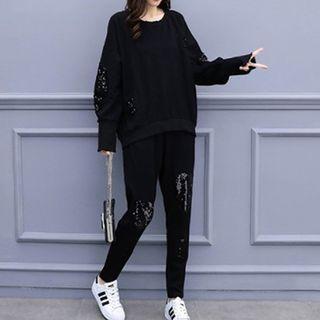 Set: Sequined Pullover + Sweatpants