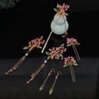 Set: Flower Hair Stick + Hair Pin + Fringed Earring + Dangle Earring Hair Stick & Hair Pin & Fringed Earring & Dangle Earring - Pink - One Size