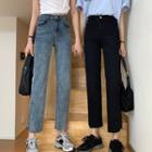 Distressed-hem Cropped Straight Leg Jeans