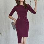 Asymmetric 3/4-sleeve Sheath Dress