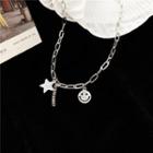 Alloy Smiley & Star Pendant Choker Silver - One Size