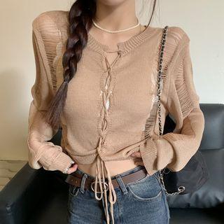 Lace-up Distressed Knit Crop Top