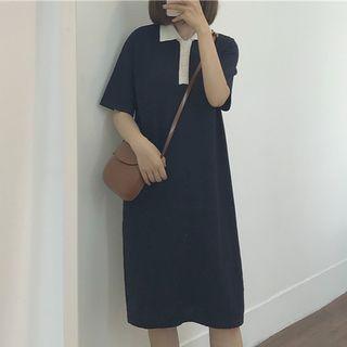 Knitted Short-sleeve Polo Shirt Dress