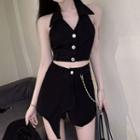 Halter-neck Polo-neck Top / Skort / Pants Chain / Set