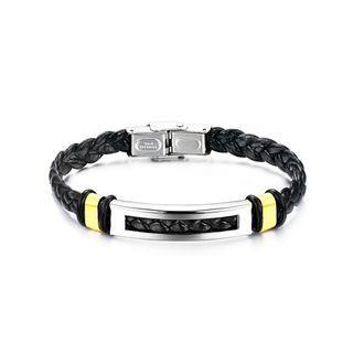 Simple And Fashion Two-color Geometric Rectangular 316l Stainless Steel Leather Bracelet Silver - One Size
