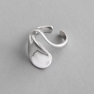 925 Sterling Silver Geometric Wavy Open Ring Silver - Size 13