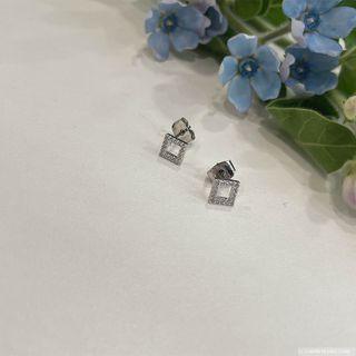 Rhinestone Square Ear Studs Silver - One Size