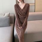 Long-sleeve V-neck Maxi Sheath Dress