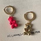 Bear Asymmetrical Alloy Dangle Earring 1 Pair - 803 - Gold & Rose Red - One Size