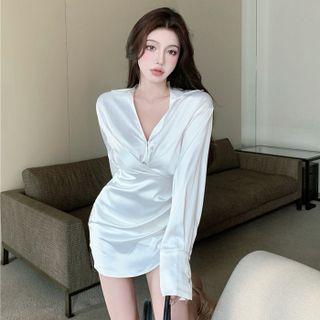 Long-sleeve Asymmetrical Mini Sheath Shirt Dress