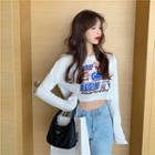 Printed Long-sleeve Crop Top