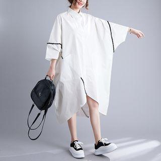 Dolman-sleeve Midi Shirt Dress White - One Size