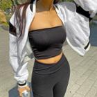 Padded-shoulder Contrast-trim Bomber Jacket
