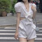 Short-sleeve Cut-out Bow Accent Romper