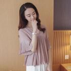 Elbow-sleeve V-neck Chiffon Blouse