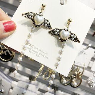 Faux Pearl Flying Heart Dangle Earring As Shown In Figure - One Size