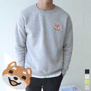 Couple Dog-embroidered Fleece-lined Sweatshirt