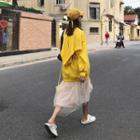Plain Loose-fit Sweatshirt / Mesh Skirt