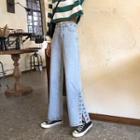 Washed Wide Leg Slit Jeans
