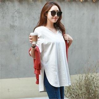 U-neck Short-sleeve Long T-shirt