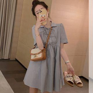 Bow Detail Short-sleeve Mini Collared Dress